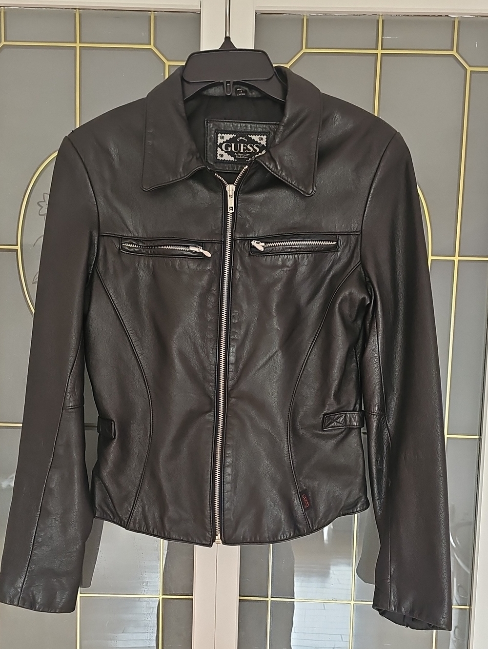 GUESS Black Leather Zip-Up Moto Jacket VINTAGE